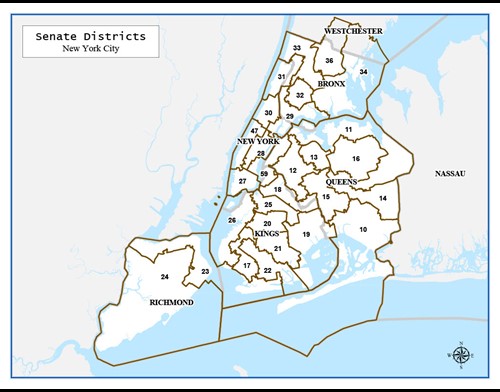 NYC स्टेट सीनेट डिस्ट्रिक्ट मानचित्र